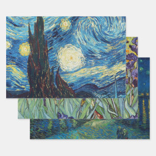Van Gogh Starry Night Vintage Blue Masterpiece Wrapping Paper Sheet