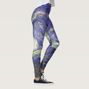 Van Gogh Starry Night, Vintage Fine Art Landscape Leggings