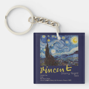 Van Gogh Starry Night Vintage Impasto Oil Painting Keychain
