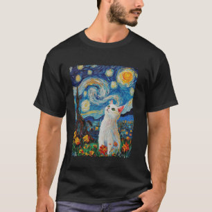 Van Gogh Starry Night White Cat T-Shirt