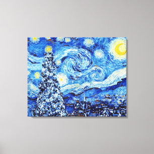 Van Gogh Starry Night - White Christmas Tree Canva Canvas Print