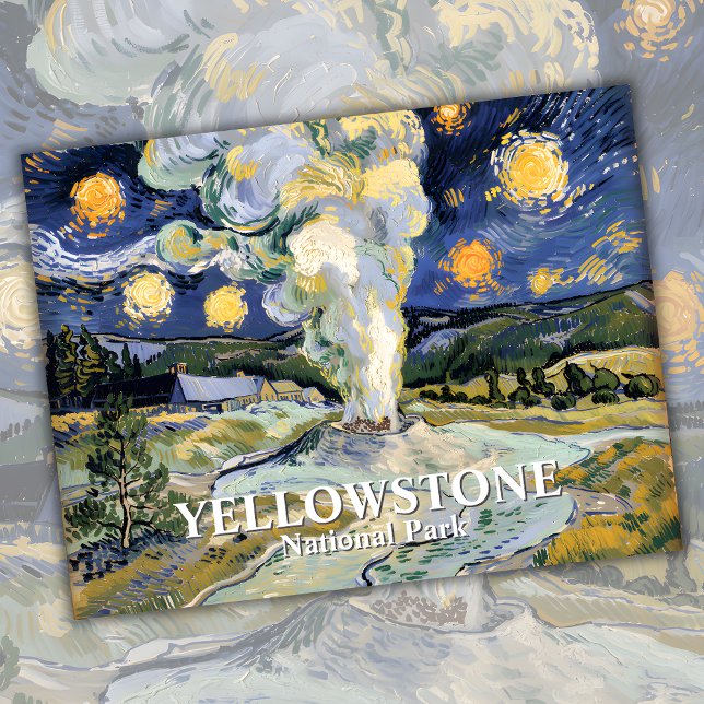 Van Gogh Starry Night Yellowstone Old Faithful Art Postcard (Van Gogh Starry Night Yellowstone Old Faithful Art Postcard)