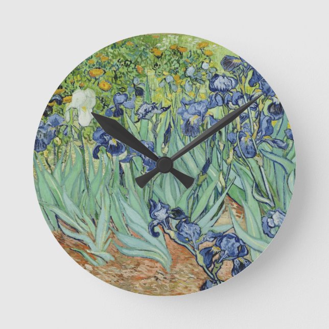 Van Gogh Still Life: Vase with Irises Round Clock (Front)