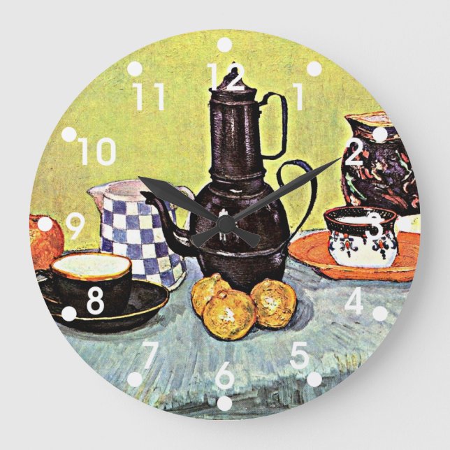 Van Gogh: Still Life with Blue Enamel Coffeepot Large Clock (Front)