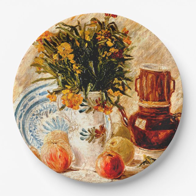 Van Gogh - Still Life with Coffee Pot and Flowers Paper Plate (Front)