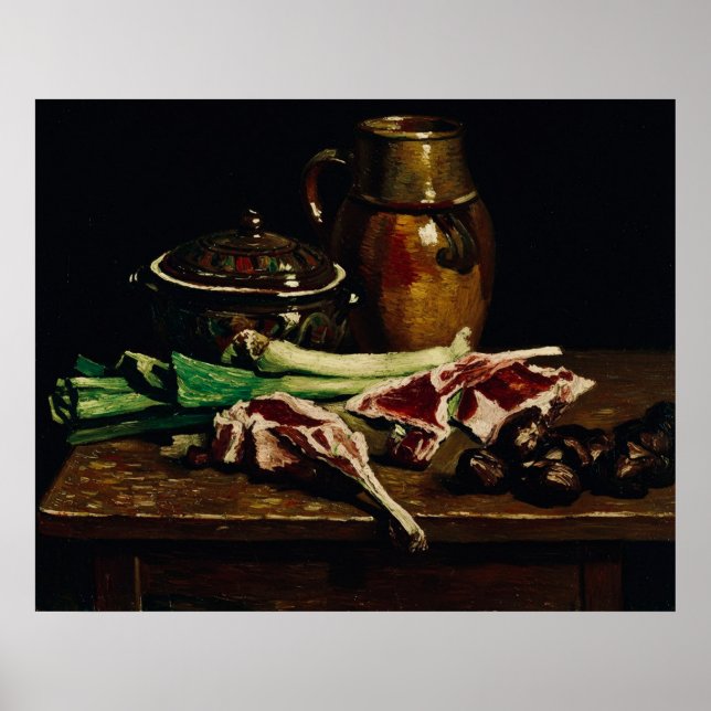 Van Gogh Still Life with Meat, Vegetables, Pottery Poster (Front)