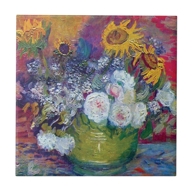 Van Gogh - Still Life With Roses And Sunflowers Tile (Front)