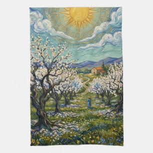 Van Gogh Style Almond Orchard Sunlit Blossom Kitchen Towel