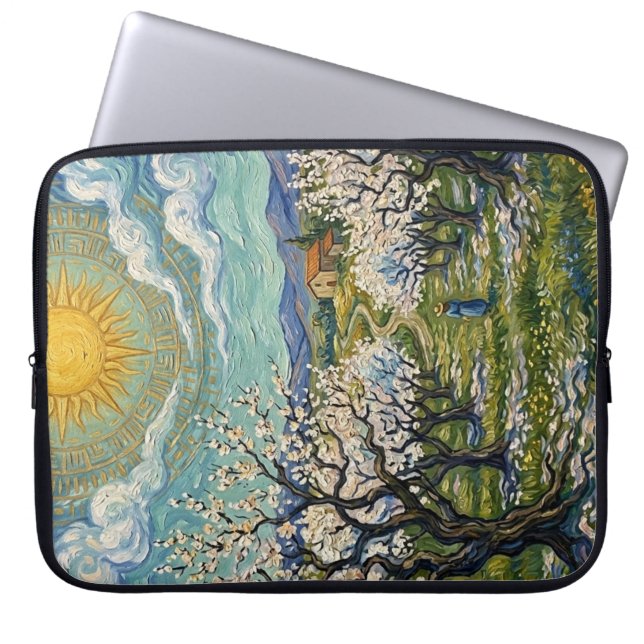 Van Gogh Style Almond Orchard Sunlit Blossom  Laptop Sleeve (Front)