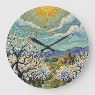 Van Gogh Style Almond Orchard Sunlit Blossom  Large Clock