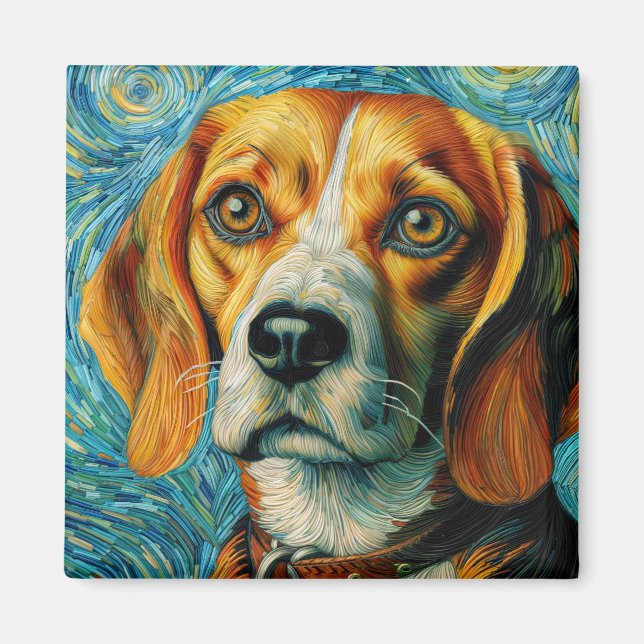 Van Gogh Style Beagle Art Magnet (Front)