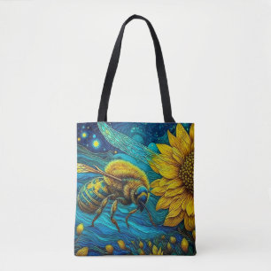 Van Gogh Style Bee & Sunflower Tote Bag