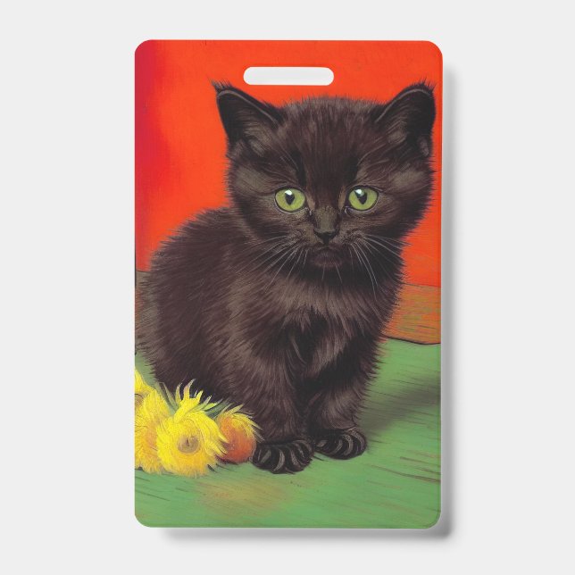 Van Gogh Style Black Cat Badge (Front)