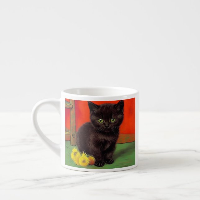 Van Gogh Style Black Cat Espresso Cup (Left)