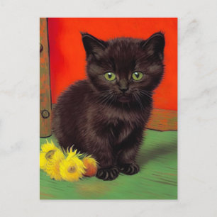 Van Gogh Style Black Cat Holiday Postcard