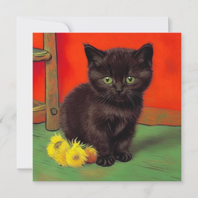 Van Gogh Style Black Cat Invitation (Front)