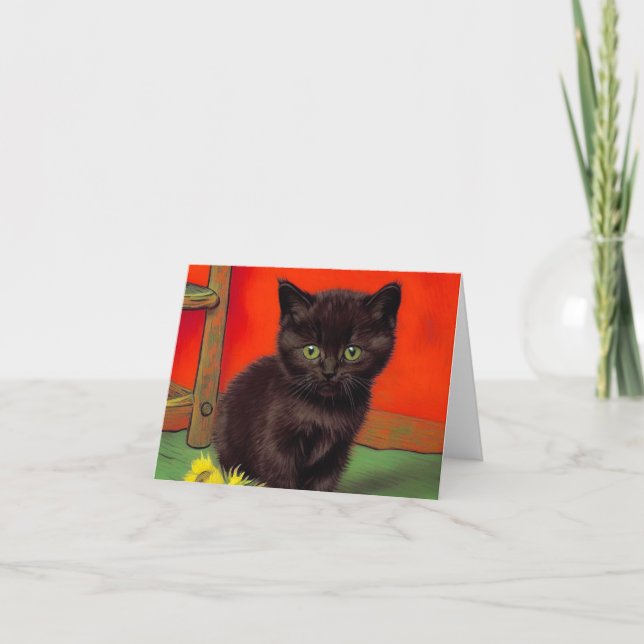 Van Gogh Style Black Cat Invitation (Front)