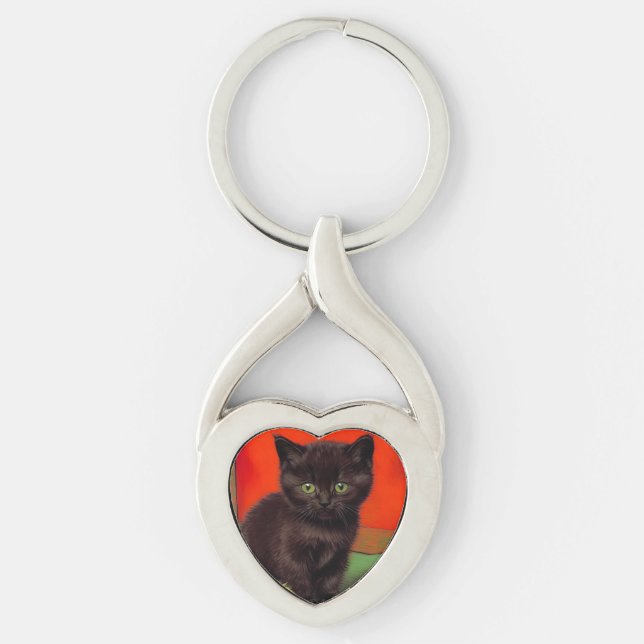 Van Gogh Style Black Cat Keychain (Front)