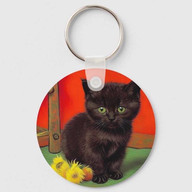 Van Gogh Style Black Cat Keychain (Front)
