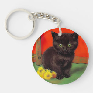Van Gogh Style Black Cat Keychain