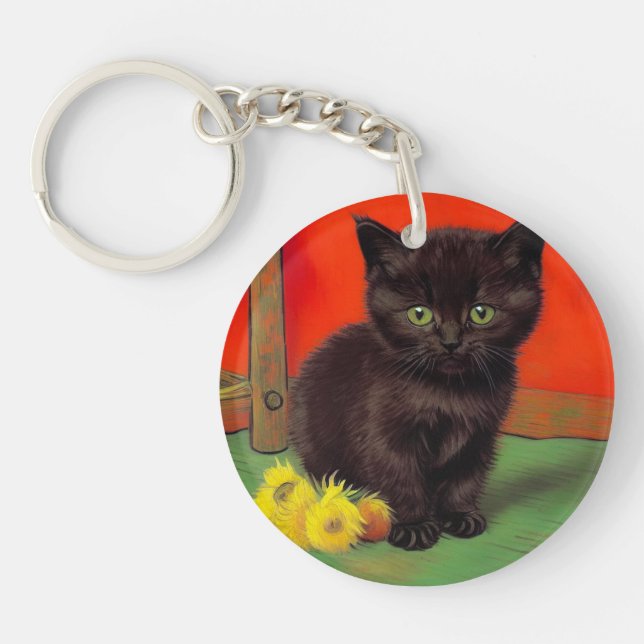 Van Gogh Style Black Cat Keychain (Front)