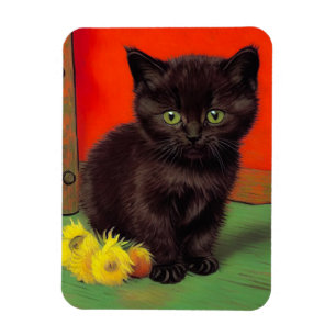 Van Gogh Style Black Cat Magnet