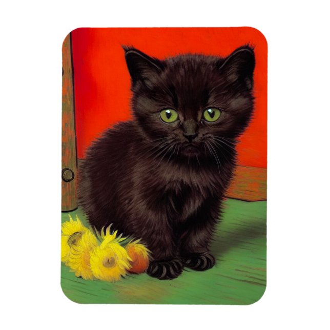 Van Gogh Style Black Cat Magnet (Vertical)