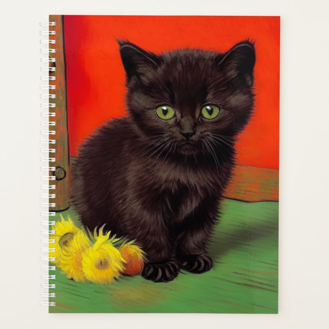 Van Gogh Style Black Cat Planner (Front)