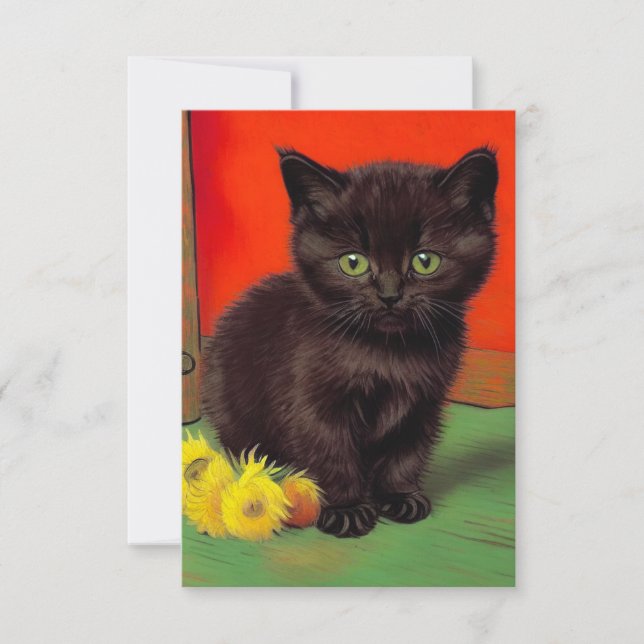 Van Gogh Style Black Cat RSVP Card (Front)