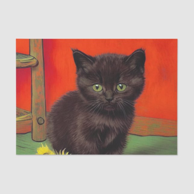 Van Gogh Style Black Cat Tissue Paper (Front)