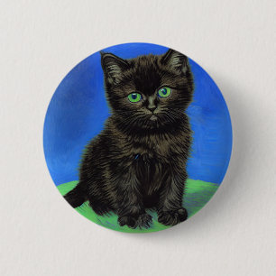 Van Gogh Style Black Kitten 2 Inch Round Button