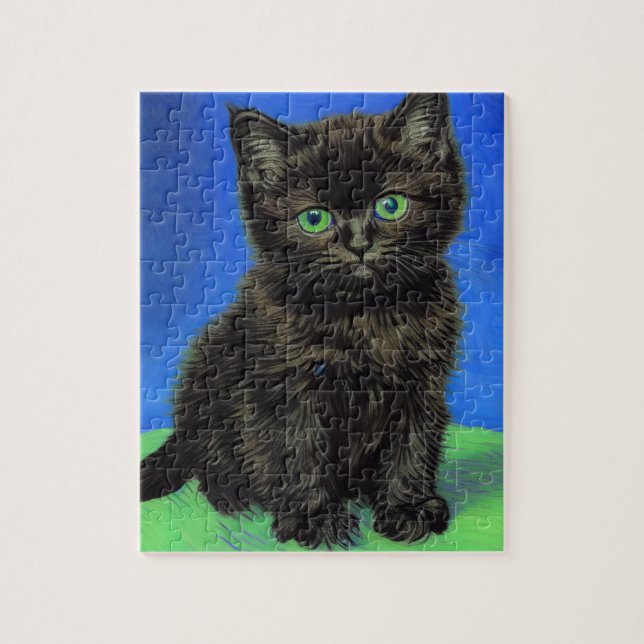 Van Gogh Style Black Kitten Jigsaw Puzzle (Vertical)