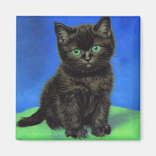 Van Gogh Style Black Kitten Magnet