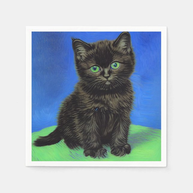Van Gogh Style Black Kitten Napkin (Front)