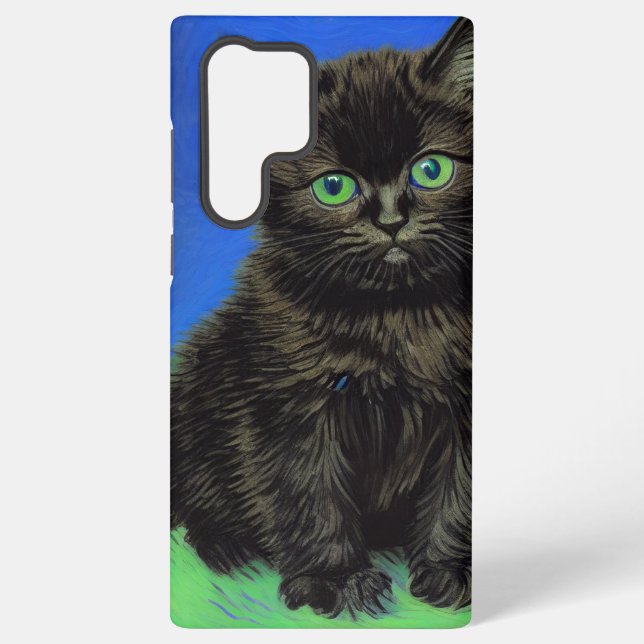 Van Gogh Style Black Kitten Samsung Galaxy S22 Ultra Case (Back)