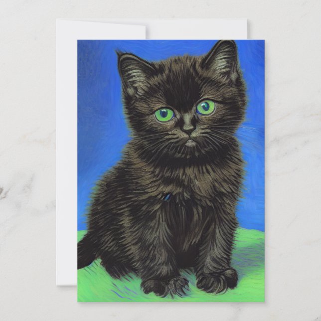 Van Gogh Style Black Kitten Save The Date (Front)