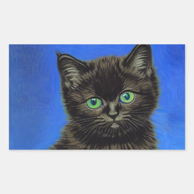 Van Gogh Style Black Kitten Sticker (Front)