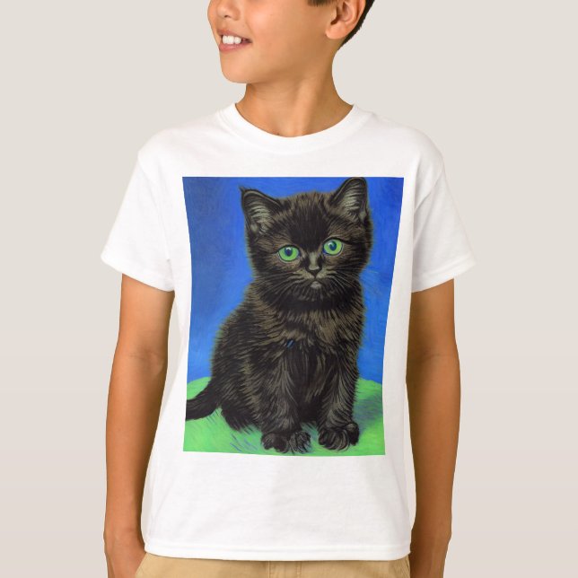 Van Gogh Style Black Kitten T-Shirt (Front)