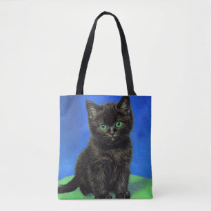 Van Gogh Style Black Kitten Tote Bag