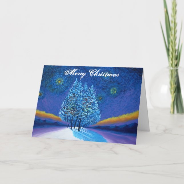 Van Gogh Style Blue Christmas Holiday Card (Front)