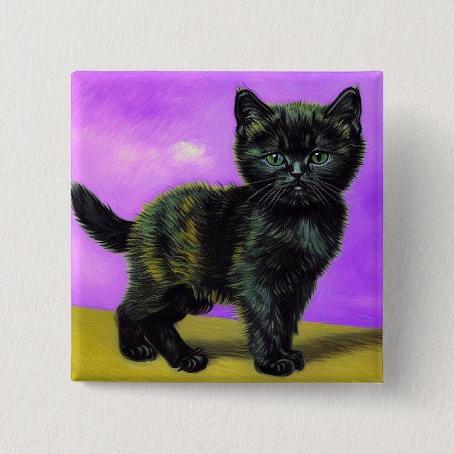 Van Gogh Style Cat 2 Inch Square Button (Front)
