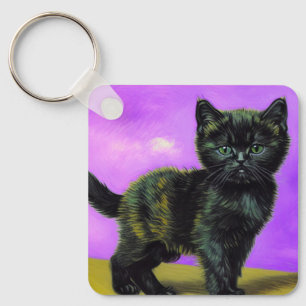 Van Gogh Style Cat Keychain