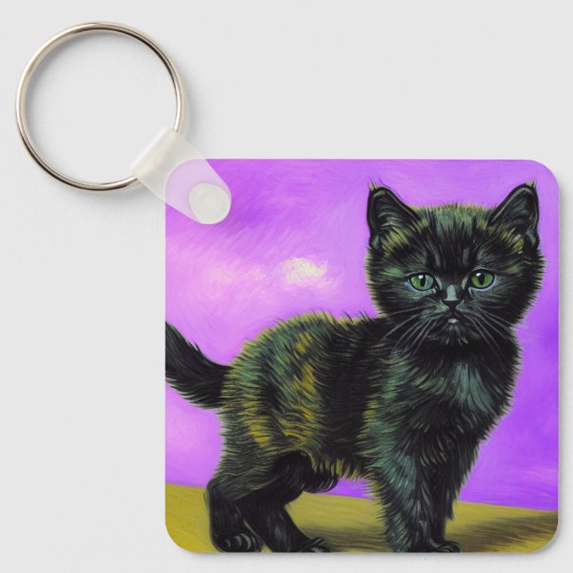 Van Gogh Style Cat Keychain (Front)