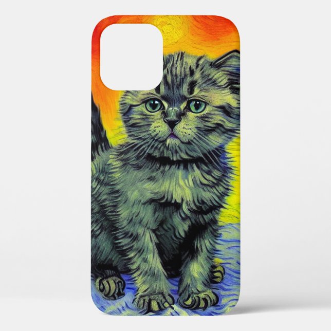 Van Gogh Style Cat Sunset Beach Case-Mate iPhone Case (Back)