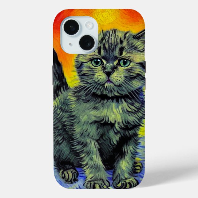 Van Gogh Style Cat Sunset Beach Case-Mate iPhone Case (Back)