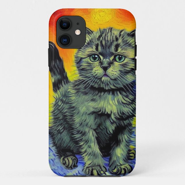 Van Gogh Style Cat Sunset Beach Case-Mate iPhone Case (Back)