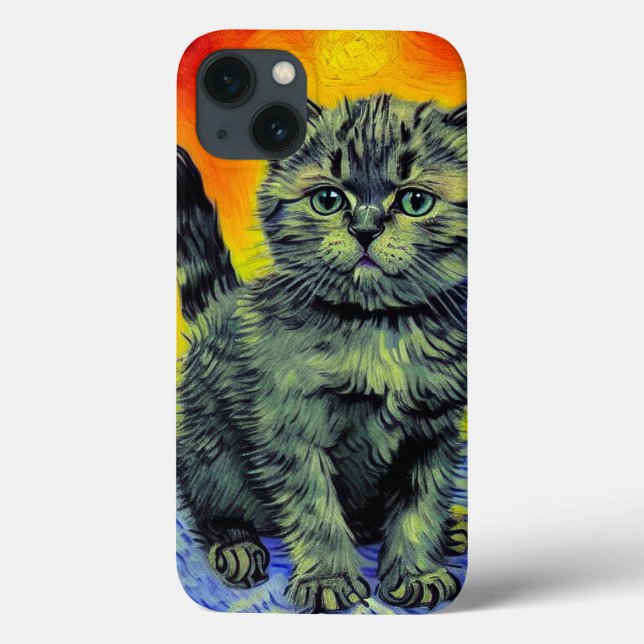 Van Gogh Style Cat Sunset Beach Case-Mate iPhone Case (Back)