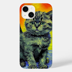 Van Gogh Style Cat Sunset Beach Case-Mate iPhone 14 Case