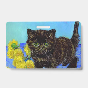 Van Gogh Style Cat with Sunflowers Badge