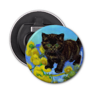 Van Gogh Style Cat with Sunflowers Bottle Opener